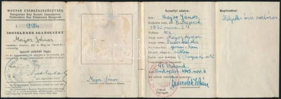 1945. november 6. Izraelita tanuló részére kiállított ideiglenes cserkész igazolvány
