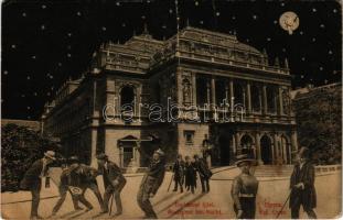 Budapest VI. Opera éjjel, humoros montázs részeg úriemberekkel (fa)