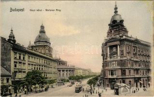 Budapest VI. Váci körút (mai Bajcsy-Zsilinszky út), villamos, Fonciere pesti biztosító, Grünwald Lipót üzlete, Bazilika, villamos