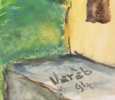 Veréb jelzéssel: Templomtorony. Akvarell, papír, üvegezett, jó keretben 28x31 cm