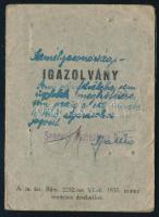 1944. március 23. Izraelita részére kiállított igazolvány a Soproni Pamutgyár Rt.-től