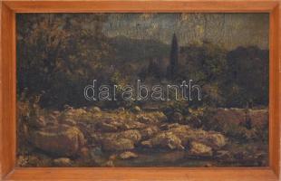 Jelzés nélkül: Őszi erdő. Olaj, régi vászon, keretben 26x40 cm