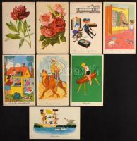 600-700 db modern offszet nyomású grafikai üdvözlőlap: humoros, virágos, stb