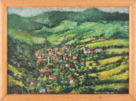 Jelzés nélkül: Falu a hegyek között. Olaj, farost, keretben 23x30 cm