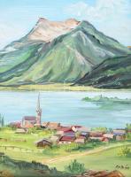 Orbán jelzéssel: Falu a tó partján. Olaj, farost. Keretben. 32x48 cm