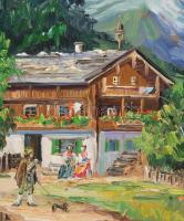 Orbán jelzéssel: Falu a tó partján. Olaj, farost. Keretben. 32x48 cm