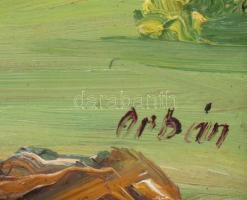 Orbán jelzéssel: Falu a tó partján. Olaj, farost. Keretben. 32x48 cm