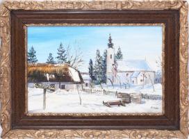 Orbán jelzéssel: Téli falu. Olaj, farost. Keretben. 32x48 cm
