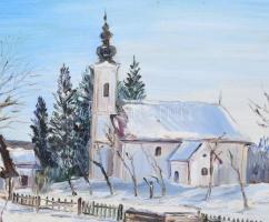 Orbán jelzéssel: Téli falu. Olaj, farost. Keretben. 32x48 cm