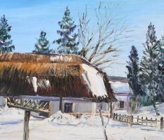 Orbán jelzéssel: Téli falu. Olaj, farost. Keretben. 32x48 cm