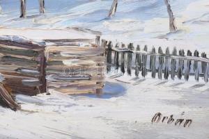 Orbán jelzéssel: Téli falu. Olaj, farost. Keretben. 32x48 cm