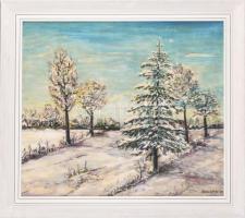 Farkas Gy. jelzéssel: Téli táj. Olaj, farost. Keretben 50x42 cm
