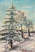 Farkas Gy. jelzéssel: Téli táj. Olaj, farost. Keretben 50x42 cm