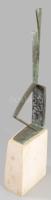 Kalmár János (1952-): Ülő alak. Patinázott bronz, mészkő talapzaton, jelzéssel, m: 61 cm