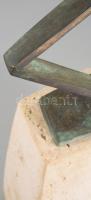Kalmár János (1952-): Ülő alak. Patinázott bronz, mészkő talapzaton, jelzéssel, m: 61 cm