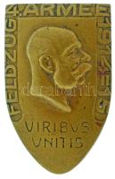 1915. "4. hadsereg hadjárata" "Feldzug 4. armee 1914-15. - VIRIBUS UNITIS" bronz sapkajelvény függőleges tűvel, hátlapon "BILDHAUER GURSCHNER WIEN" gyártói jelzéssel (40x25,5mm) T:AU,XF