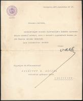 Vass József (1877-1930) a Bethlen-kormány népjóléti és munkaügyi miniszterének aláírása levélen