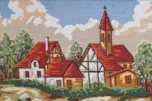 Nagy méretű gobelin dekoratív képkeretben. 35x84 cm