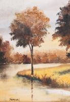 Sámson Erzsébet: Még mindig ősz van, Olaj, farost, jelzett, hátoldalán autográf felirattal. keretben...