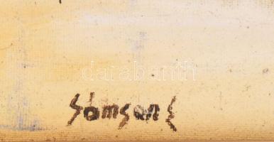 Sámson Erzsébet: Még mindig ősz van, Olaj, farost, jelzett, hátoldalán autográf felirattal. keretben...