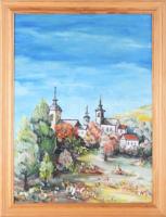 Jelzés nélkül: Templomtornyok. Olaj, farost, fa keretben 55x40 cm