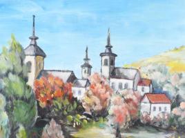 Jelzés nélkül: Templomtornyok. Olaj, farost, fa keretben 55x40 cm