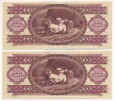 1993. 100Ft (2x) sorszámkövetők "B 083 025304 - B 083 025305" nyomdai festékfoltok T:XF
A...