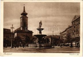 Budapest VIII. Kálvin tér, református templom, szökőkút, villamos (EB)