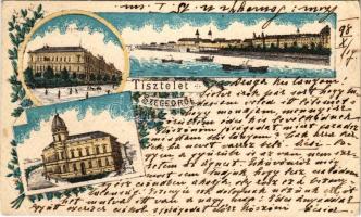 1898 Szeged, gimnázium, látkép. Art Nouveau, floral, litho (EB)