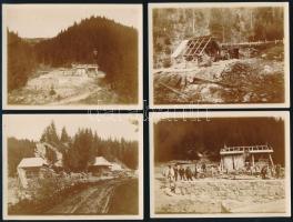 1913 Házépítés a Gyalui-havasokban, 4 db hátoldalon feliratozott fotó, 9×12 cm