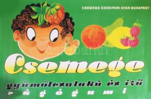 Csemege gyümölcs alakú és ízű rágógumi, Csemege Édesipari Gyár Budapest reklám plakát, feltekerve, 40x60 cm