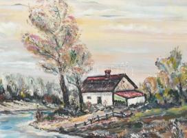 Farkas Gy jelzéssel: Patakpart. Olaj, farost, fa keretben. 34x52 cm