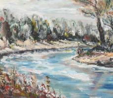 Farkas Gy jelzéssel: Patakpart. Olaj, farost, fa keretben. 34x52 cm