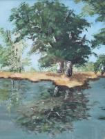 Olvashatatlan jelzéssel: Tükröződés. Olaj, karton, üvegezett fa keretben. 35x48 cm