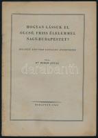 Bodor Antal: Hogyan lássuk el olcsó, friss élelemmel Nagy-Budapestet? Budapest környéke gazdasági átszervezése. Bp., 1945, szerzői kiadás (Székesfővárosi háziny.), 21 p. Kiadói tűzött papírkötés, foltos borítóval, a borító közepén törésnyommal.
