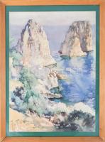 Aldo Raimondi (1902?1997): Capri XV. ofszet nyomat, üvegezett keretben 57x40 cm