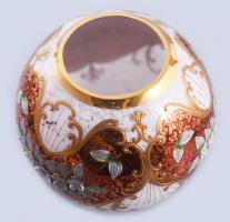 Cseh zománcfestett üveg gömb váza, m: 15 cm