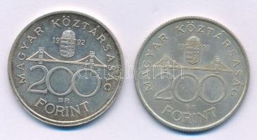 1992-1993. 200Ft Ag "MNB" (2xklf) T:AU,XF patina Adamo F13