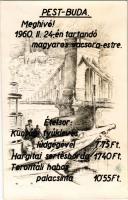 Budapest, meghívó 1960. II. 24-én tartandó magyaros vacsora-estre, Lánchíd, menüsor (non PC) (gyűrődés / crease)