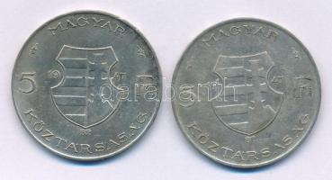 1947. 5Ft Ag "Kossuth" (2x) T:XF,F patina Adamo F8.1