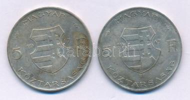 1947. 5Ft Ag "Kossuth" (2x) T:VF,F patina Adamo F8.1