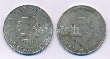 1947. 5Ft Ag "Kossuth" (2x) T:VF,F patina Adamo F8.1