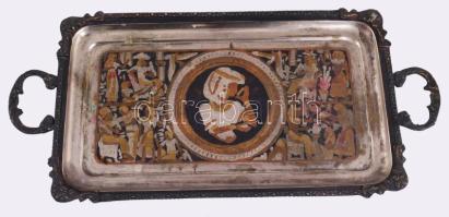 Egyiptomi stílusú fém tálca, 40x19 cm