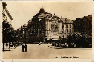 1930 Pozsony, Pressburg, Bratislava; Városi Vigadó, villamos / Redoute, tram (fa)