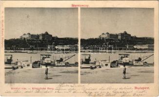 1899 Budapest I. Királyi vár, Várkert Bazár, gőzhajó, sztereó képeslap. Divald Károly 81. sz. (Rb)