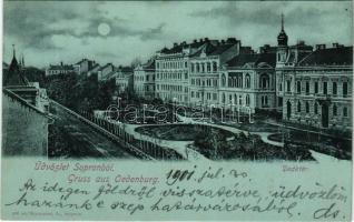 1901 Sopron, Deák tér este holdfényben. Kummert L. kiadása (EK)