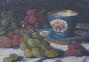 Nándory Sándor (működött a XX. sz. elején) : Csendélet meisseni csészével. Olaj, fa. jelzett, üvegez...