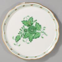 Herendi Apponyi zöld mintás ékszertartó tálka, jelzett, hibátlan, d: 10 cm