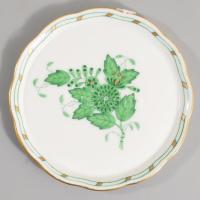 Herendi Apponyi zöld mintás ékszertartó tálka, jelzett, hibátlan, d: 10 cm