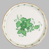 Herendi Apponyi zöld mintás ékszertartó tálka, jelzett, hibátlan, d: 10 cm